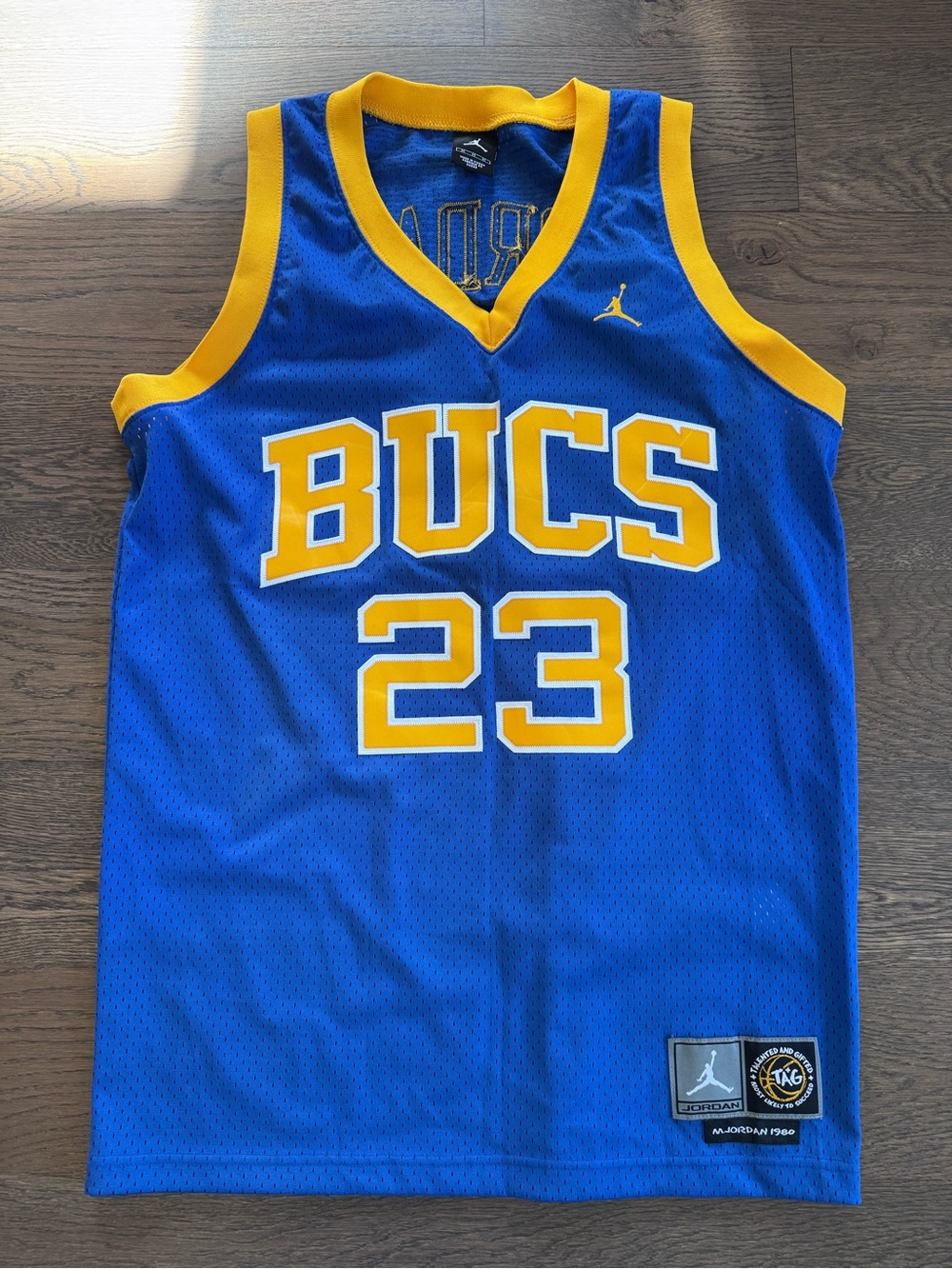 Jordan Bucs #23 Blue and Yellow Basketball Jersey